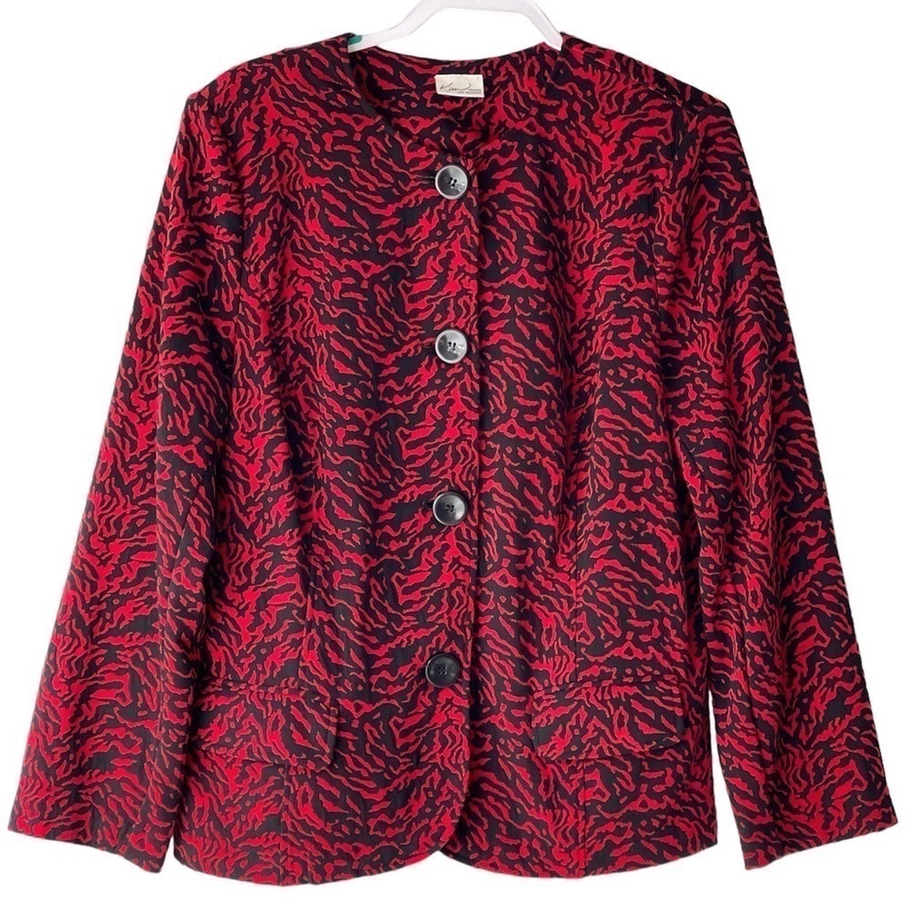 Kim Rogers Women Plus Size Red Cheetah Animal Print Blazer Jacket Coat, 2X(20W)